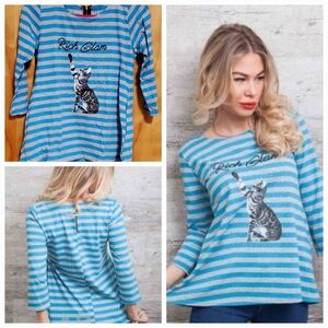 BLUE STRIPES MODERNWOMEN TOP WITHCAT PICTURE
